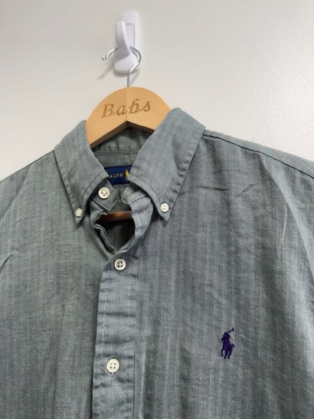 Ralph Lauren Button Down Shirt Size S Herringbone Green Long Sleeve